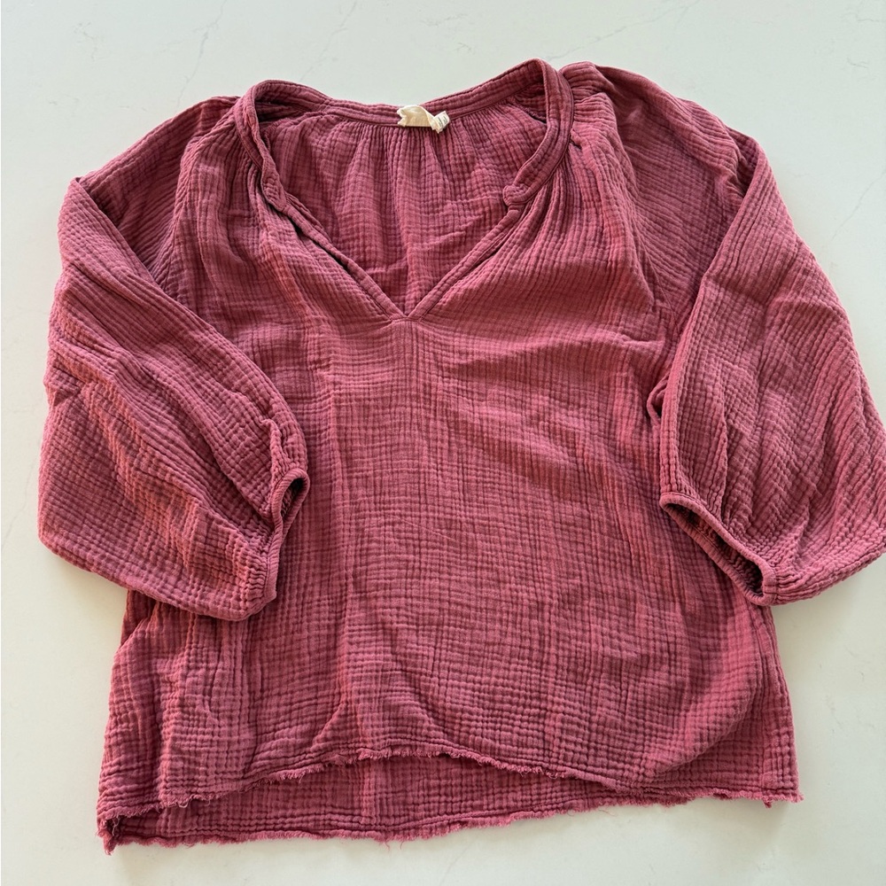 Women's V-Neck Cotton Blouse in Rose